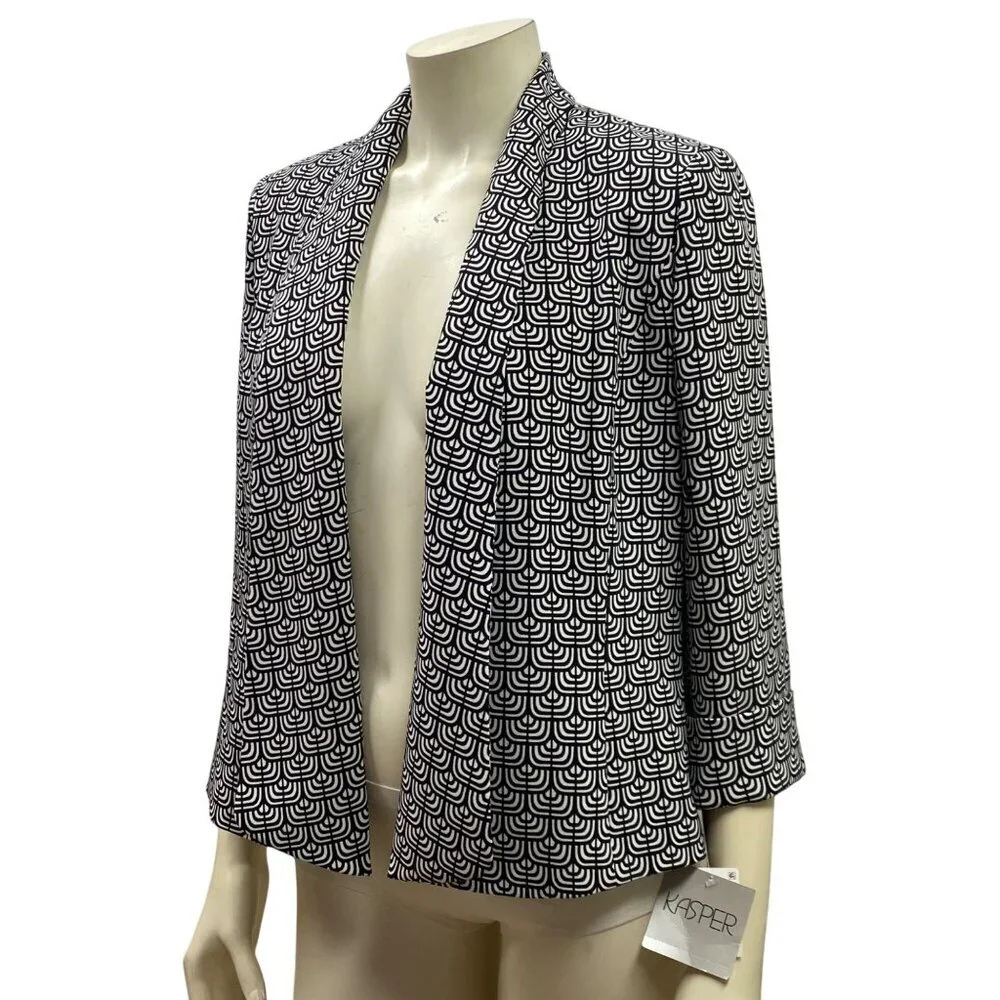 Kasper Womens Black & White‎ Patterned Open-Front Blazer Jacket Size 6 NWT